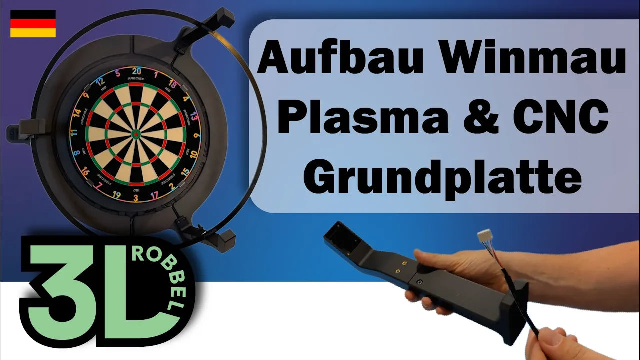 DIY Autodarts System mit Winmau Plasma Ring, CNC-Holzplatte und Robbel3D Kameraarmen.