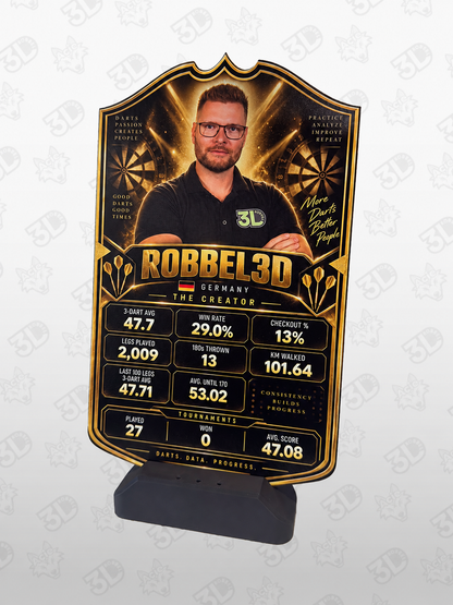 Personalisierte Dart-Spielerkarte mit Autodarts-Statistik