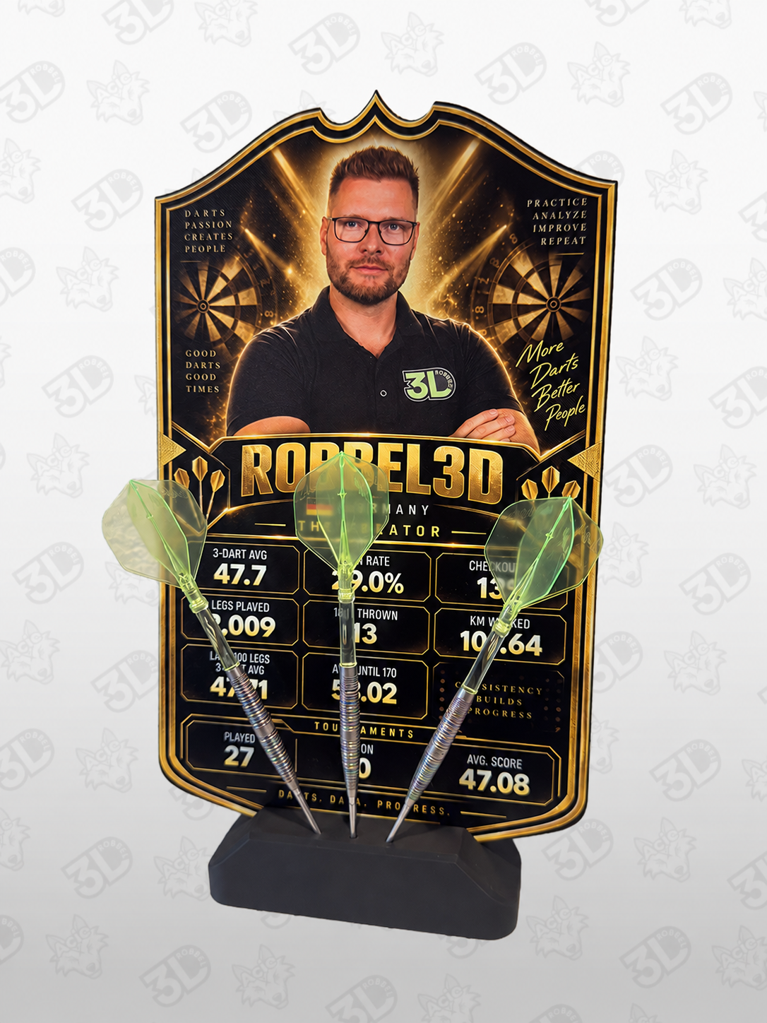 Personalisierte Dart-Spielerkarte mit Autodarts-Statistik