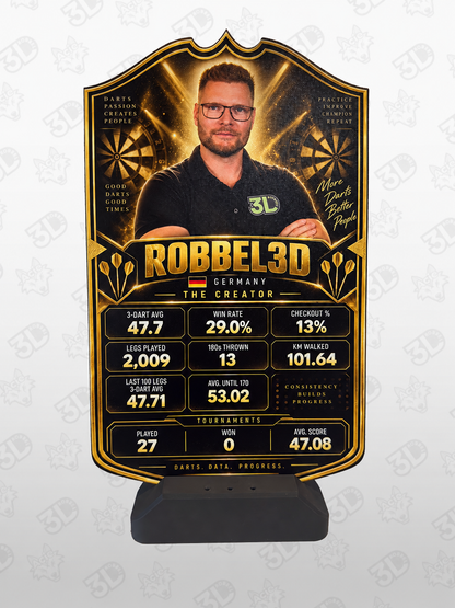 Personalisierte Dart-Spielerkarte mit Autodarts-Statistik